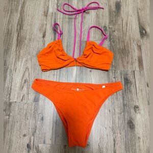 Shade & Shore Orange and Pink Bikini Size Medium and Bra Top 34D Bathing Suit